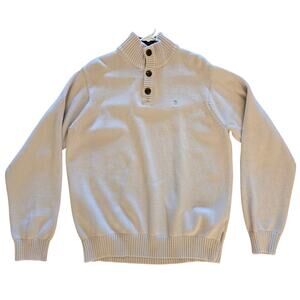 IZOD Cream Quarter Button UP Pullover Henley Sweater - Men's Large